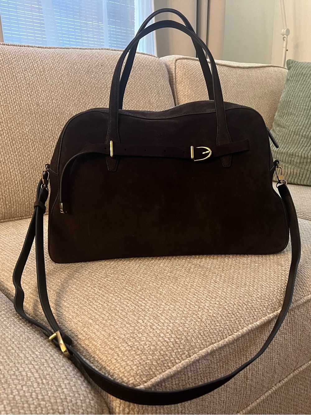 Madewell Suede Large Belted Satchel Bag in Dark Carob Brown NW380
